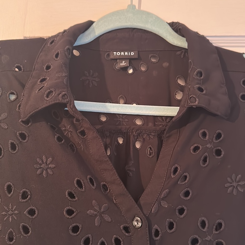 Black Button Down Collared Cutout Blouse - image 1